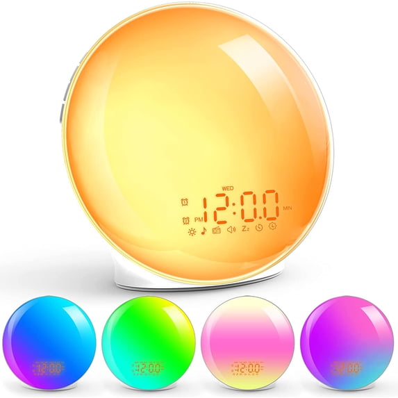 Fitfirst Wake Up Light Sunrise Alarm Clock for Heavy Sleepers, Bedroom, Full Screen Clock Radio with Sunrise Simulation, 3 Light Modes, Snooze, Dual Alarms, 8 Natural Sounds, Ideal for Gift