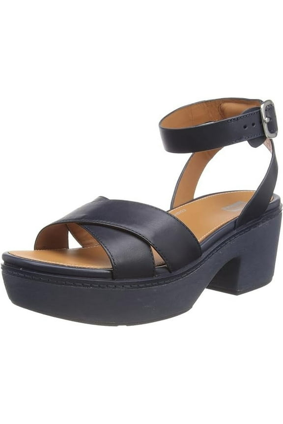 Pillar Clog Women's Leather Wrap Sandal with Stitched Trim, Heel, Navy, 9 M