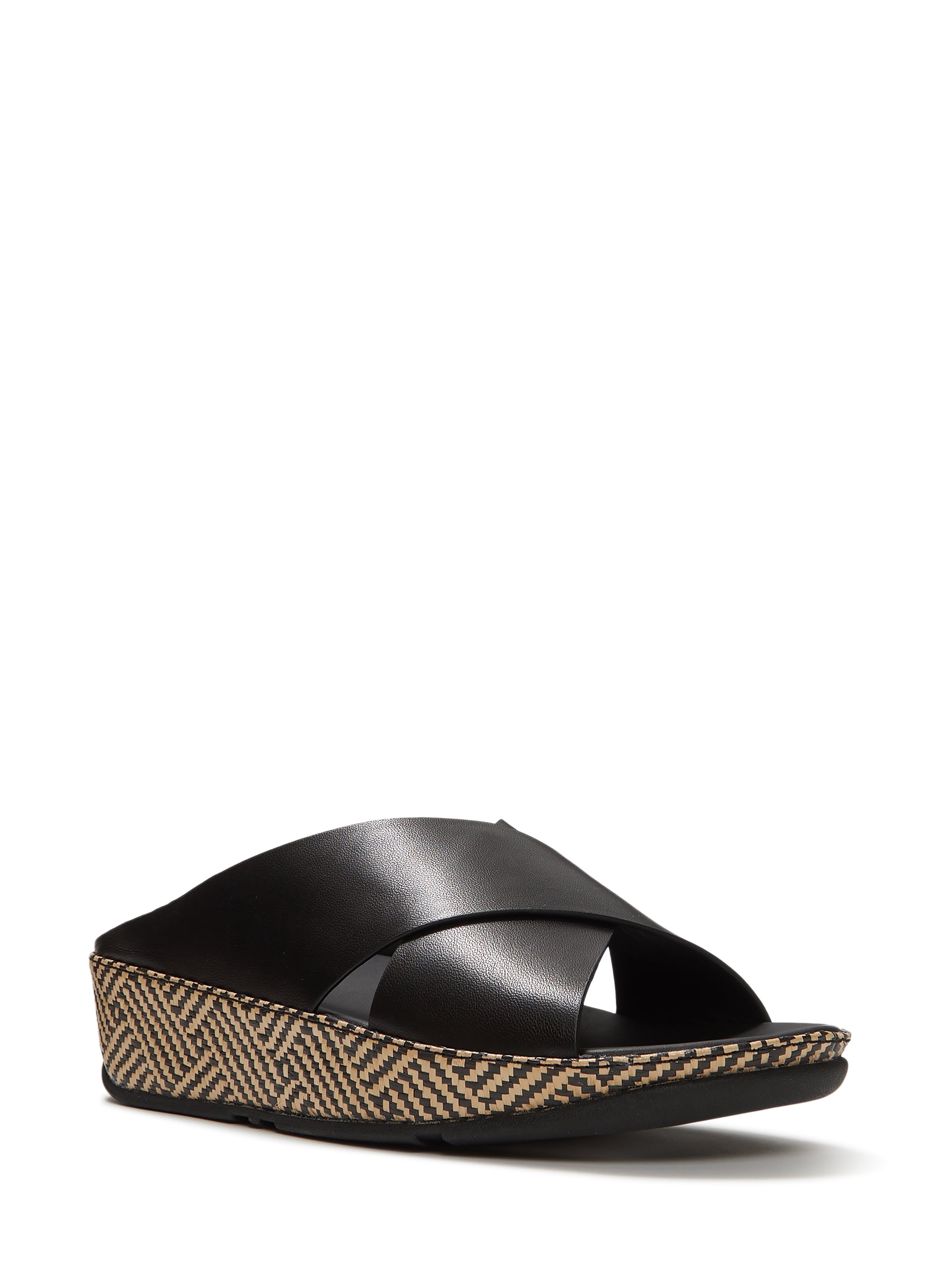 Fitflop Women's Lulu Lux Graphic-Weave Leather Cross-Strap Slide Sandals