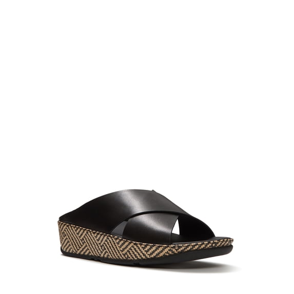 Fitflop Women's Lulu Lux Graphic-Weave Leather Cross-Strap Slide Sandals