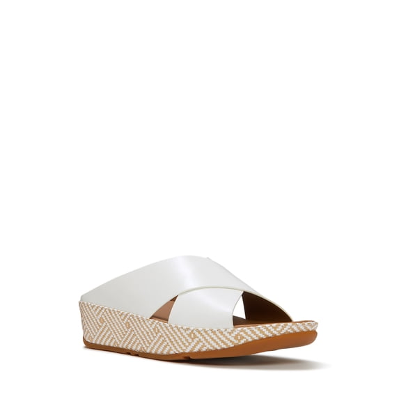 Fitflop Women's Lulu Lux Graphic-Weave Leather Cross-Strap Slide Sandals