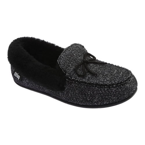 Fitflop Womens Clara Glimmerwool Moccasin Slipper Shoes, Black
