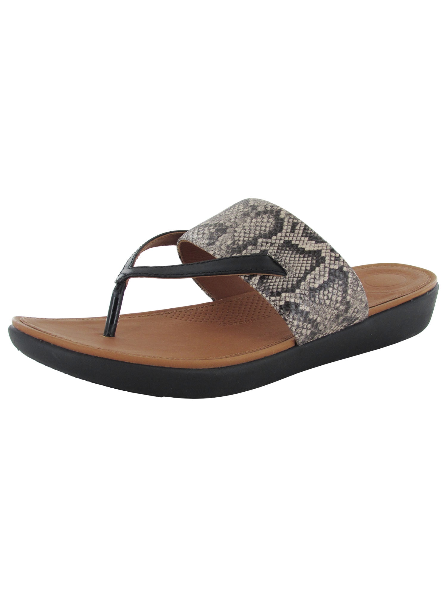 Fitflop Womens Delta Toe Thong Sandal Shoes, Taupe Snake/Black, US