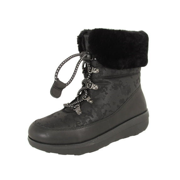 Fitflop Womens Holly Shearling Lace Up Winter Boot Shoes, Black, US 8