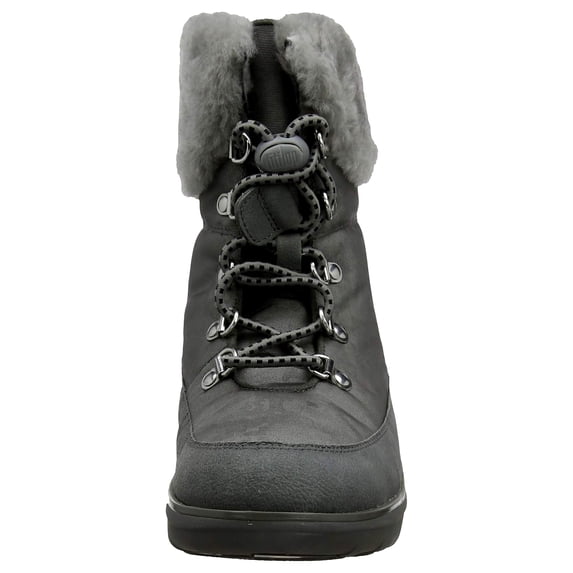 Fitflop Womens Holly Shearling Lace Up Winter Boot Shoes, Charcoal, US 5