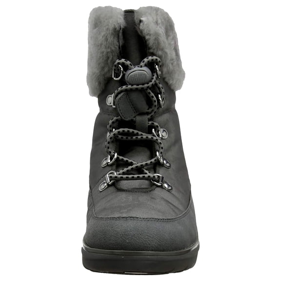 Fitflop Womens Holly Shearling Lace Up Winter Boot Shoes, Charcoal, US 5