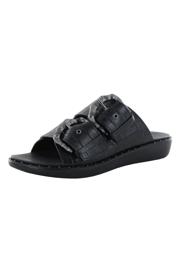Womens Kaia Croc Print Slide Sandal Shoes, Black, US 5