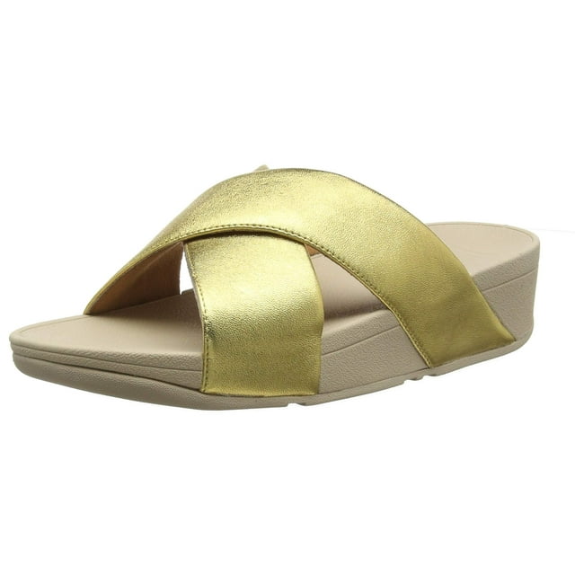 Fitflop Womens Lulu Cross Slide Leather Sandal Shoes, Artisan Gold, US