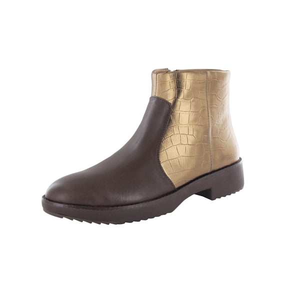 Fitflop Womens Mara Leather Croc Print Ankle Boots, Chocolate Brown Mix, US 5