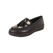 Fitflop Womens Paige Dark Floral Leather Moccasin Loafers, Black, US 5