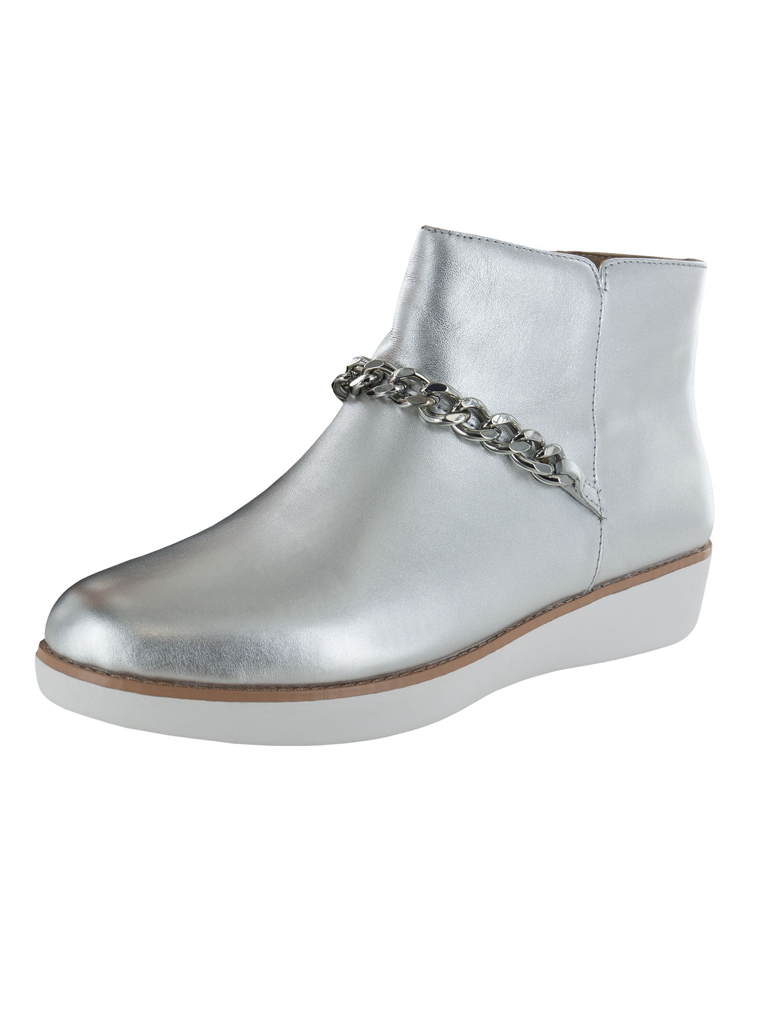 Fitflop Womens Pia Chain Metallic Leather Ankle Boot Shoes Silver US 5