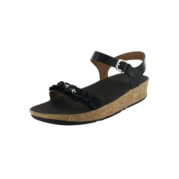 Fitflop Womens Ruffle Back Strap Sandal Shoes, Black, US 10