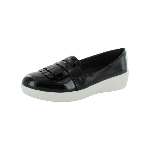 Fitflop Womens Sneakerloafer Fringey Patent Shoes, Black/White, US 5