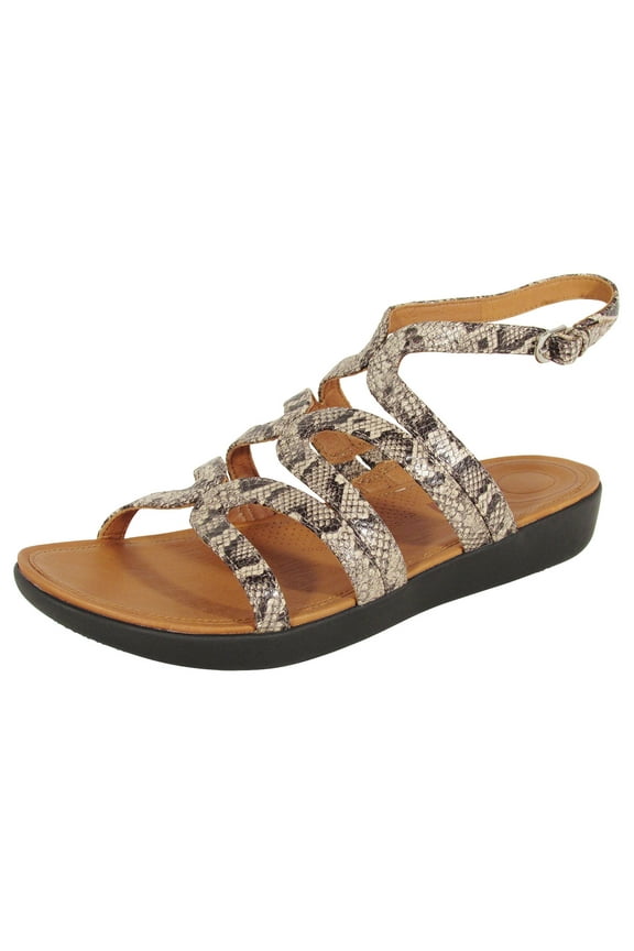 Womens Strata Gladiator Snake Effect Leather Sandal, Taupe Snake, US 7
