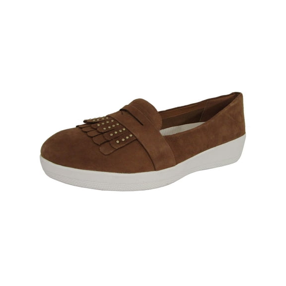 Fitflop Womens Studded Fringey Sneakerloafer Shoes, Tan, US 5