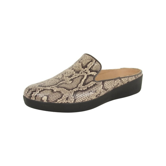 Fitflop Womens Superskate Leather Slip On Mule Shoes, Taupe Snake, US 6.5