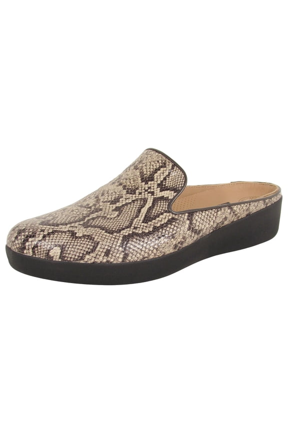 Womens Superskate Leather Slip On Mule Shoes, Taupe Snake, US 6.5
