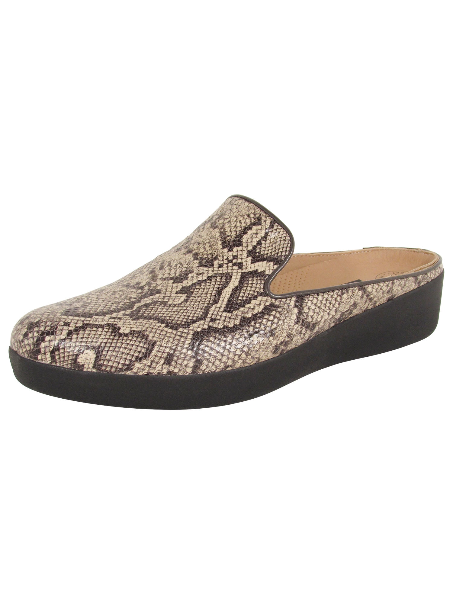Fitflop Womens Superskate Leather Slip On Mule Shoes, Taupe Snake, US 7