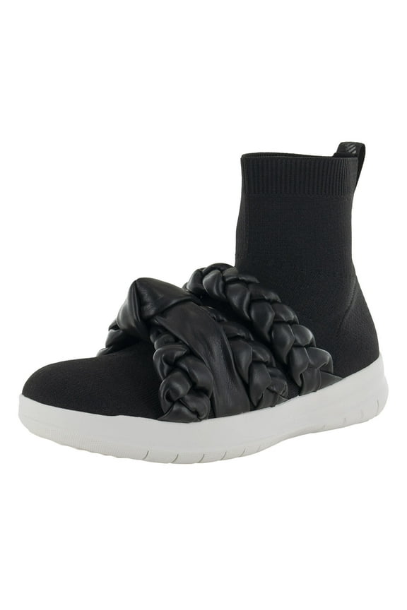 Womens Uberknit Braid Sock Boot Sneaker Shoes, Black, US 10