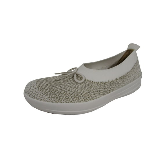 Fitflop Womens Uberknit Metallic Weave Bow Ballerinas, Gold/White, US 6.5