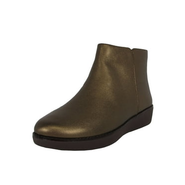 Fitflop Womens Ziggy Zip Sheer Metallic Leather Boots, Bronze, US 5