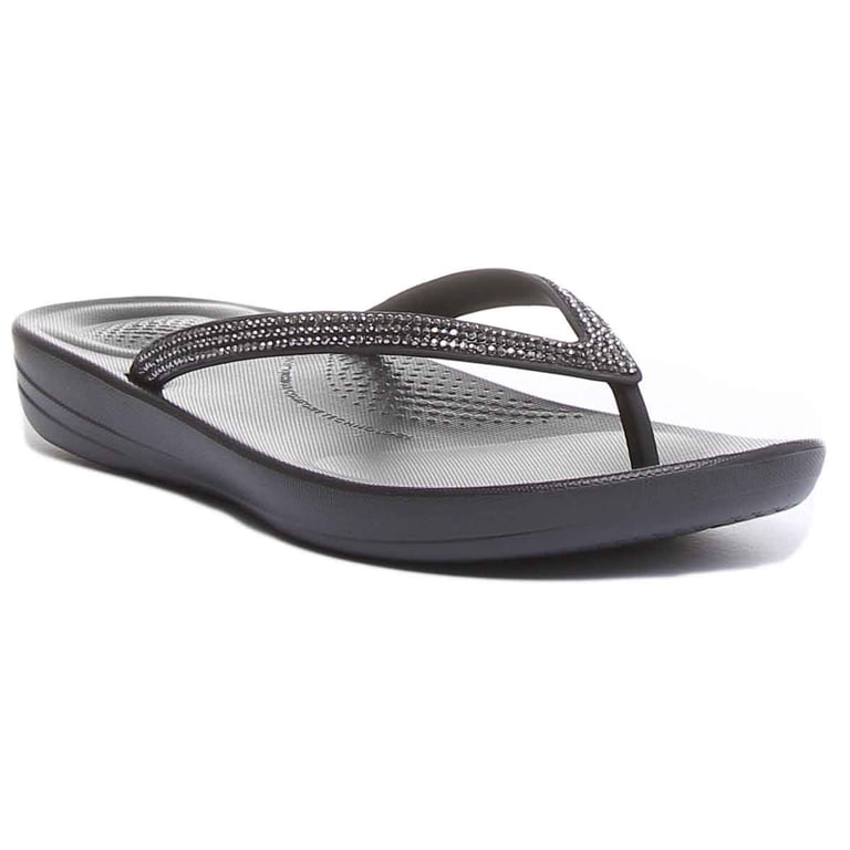 FitFlop Iqushion Sparkle Women's Elevated EVA Sole Sandal in Black