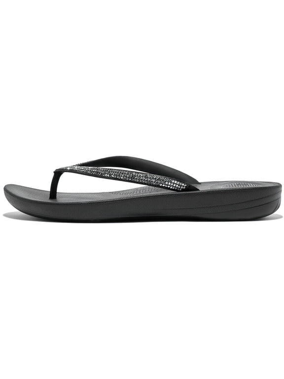 Women's Iqushion Sparkle Flip-Flops, Color: Black, Size: 9 (R08-001-070)
