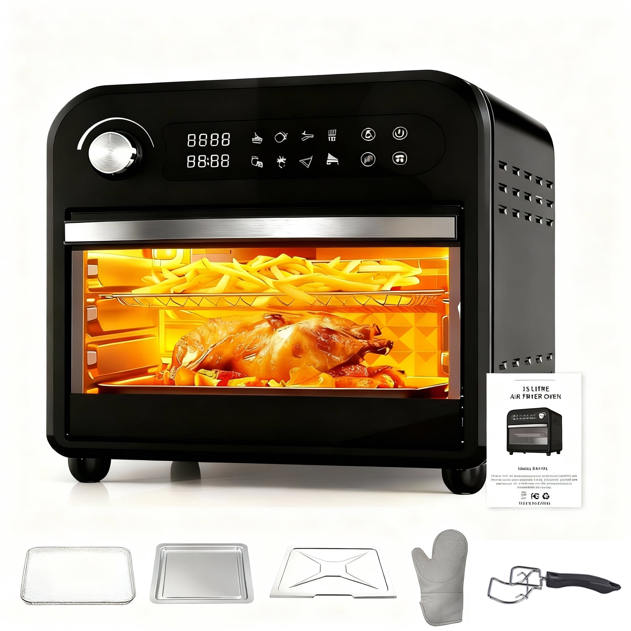 Fitfort 16QT Digital Air Fryer Oven Toaster Combo with 360° Hot Air Circulation, 1500W Fast Heating, Transparent Door Window, Precise Temperature Control, Includes 5 Accessories