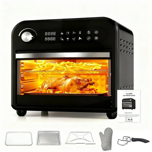 Fitfort 16QT Digital Air Fryer Oven Toaster Combo with 360° Hot Air Circulation, 1500W Fast Heating, Transparent Door Window, Precise Temperature Control, Includes 5 Accessories
