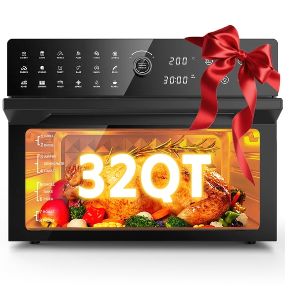 Fitfort 32QT Large Air Fryer Grill Combo, 1800W, 450F Max Temp, 20-in-1 with 7 Accessories and 13" Pizza Pan