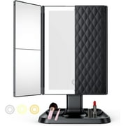Fitfort Makeup Vanity Mirror with Lights and Magnification, Foldable Trifold Mirror, Portable Lighted up Mirror with 72 LED, Black
