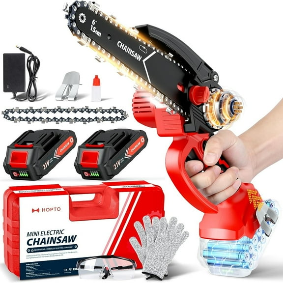 Fitfort Mini Chainsaw, 6 inch Cordless Handheld Chain Saw, 2-Pack with 2000mAh Batteries, Portable for Gardening, Camping, Tree Pruning