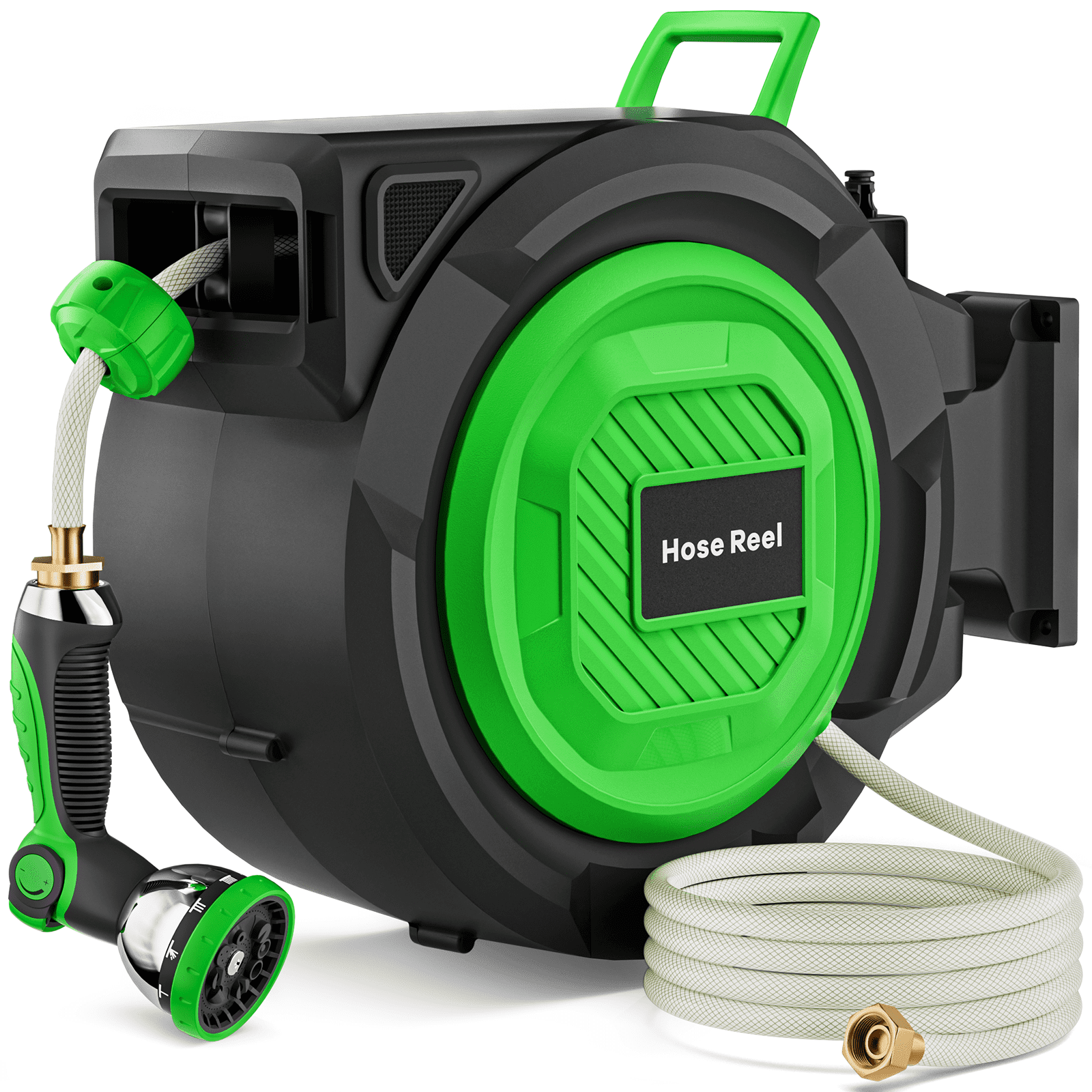 Fitfort Retractable Hose Reel, 150ft Wall-Mounted Water Reel with Auto Rewind and 10-Pattern Spray Nozzle, Heavy Duty for Garden & Car Wash