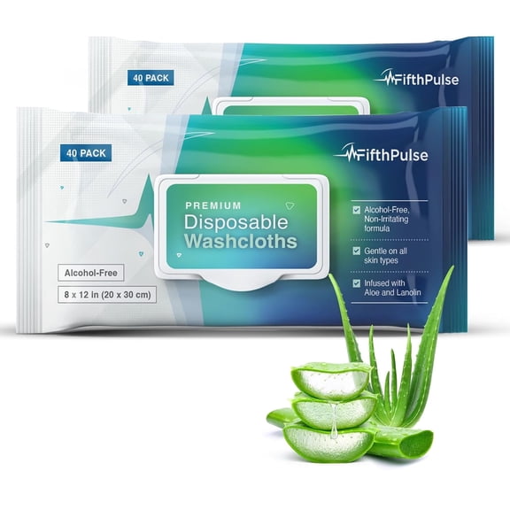 FifthPulse Disposable Body Wipes For Adults (80) - Premoistened Body Wipes For Adult Bathing, Extra Large - 8" x 12" Washcloths