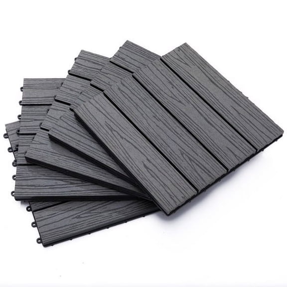 Fithood 12" x 12" Interlocking Deck Tiles, Pack of 11 Outdoor Flooring Patio Tiles-Grey-AS