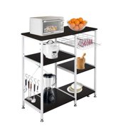 Fithood 35.5" Kitchen Baker's Rack Utility Storage Shelf Microwave Stand 3-Tier 3-Tier Table For Spice Rack Organizer Workstation Dark Brown