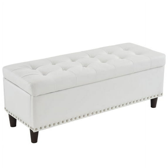 Fithood 43 Inches 110*41*42cm Linen With Storage Copper Nails Bedside Stool Footstool OFF-WHITEf