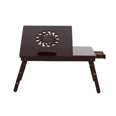 Fithood 53cm Fashionable Sunflower Engraving Pattern Adjustable Bamboo Computer Desk Coffee