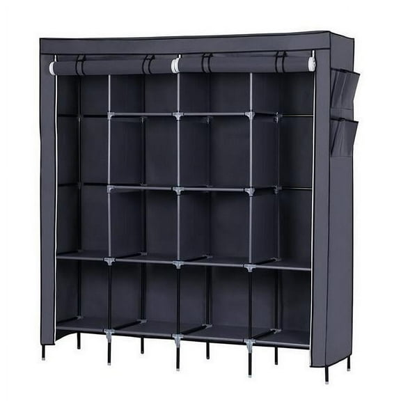 Fithood 67" Clothes Closet Portable Wardrobe Clothes Storage Rack 12 Shelves 4 Side Pockets Gray