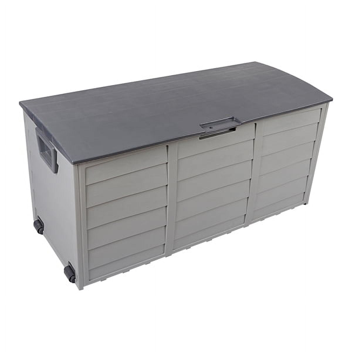 Gray Plastic Lockable Deck Box with Wheels and 75 Gallon Capacity