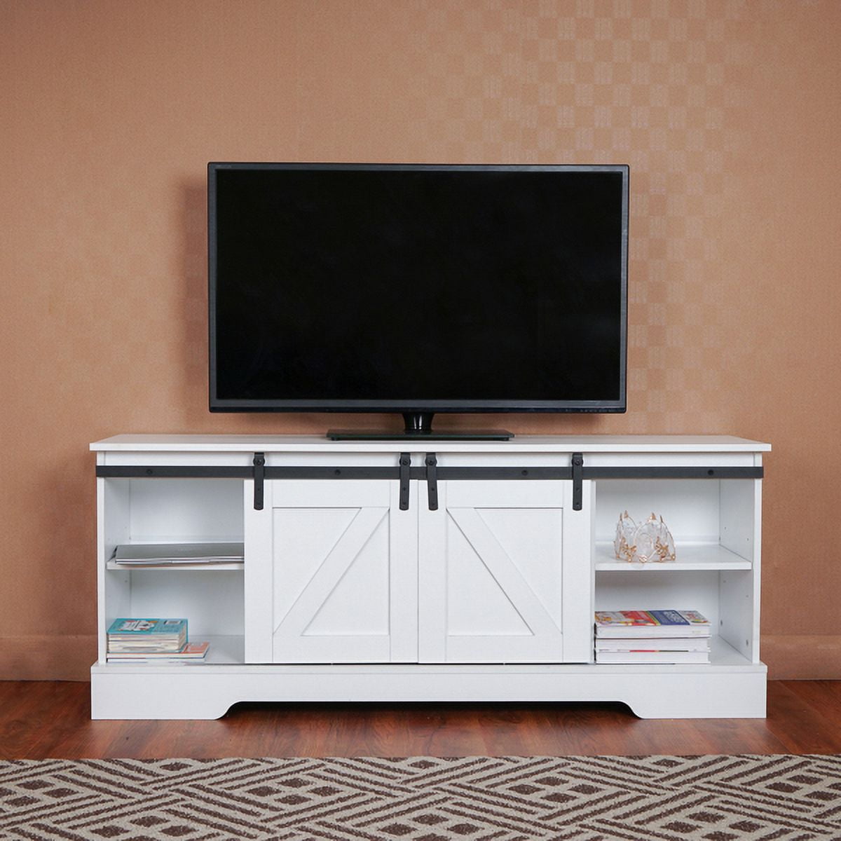 Fithood Amerlife TV Stand Sliding Barn Door Modern&Farmhouse Wood
