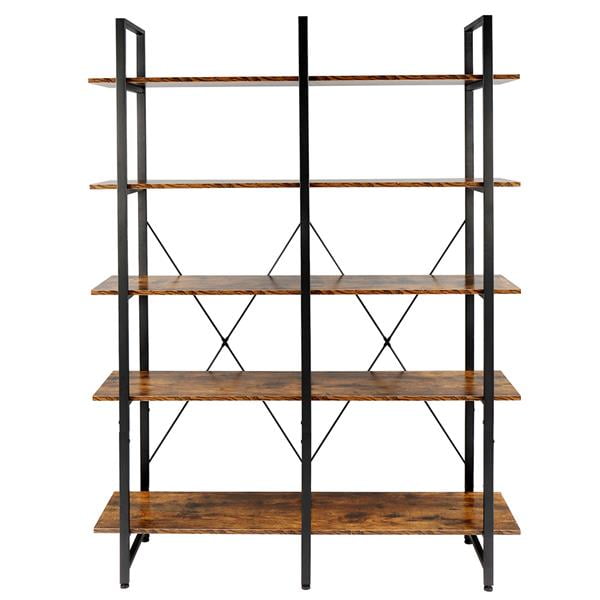 Bookshelf, shops Double Wide 5-Tier Open Bookcase Vintage Industrial Large Shelves