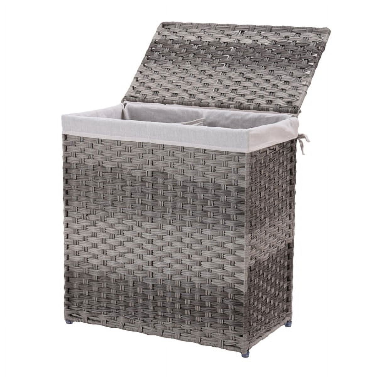 Fithood Divided Laundry Hamper, Synthetic Rattan Handwoven Clothes