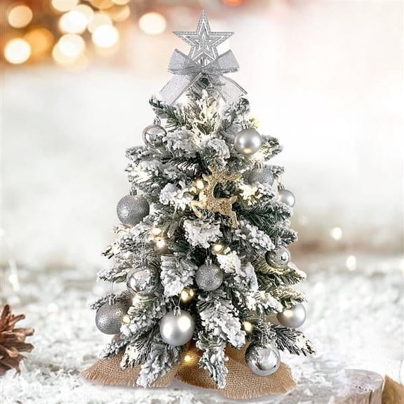 Fithood Exquisite Christmas Tree with LED Lights, 2ft Small Tabletop Mini White Artificial Xmas Tree with Christmas Ornaments