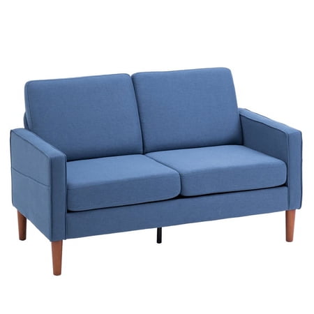 Fithood FCH 135*76*85cm Linen Solid Wood Legs Nuclear Bomb II Double Seat Without Chaise Concubine Solid Wood Frame Can Be Combined With Single Seat Three Seat Indoor Modular Sofa Navy Blue