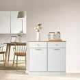 thumbnail image 1 of Fithood [FCH] Kitchen Trash Can Cabinet, 2 Doors 2 Drawers 2 Dirty Clothes Bags Garbage Storage Cabinet, White, 1 of 5