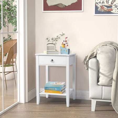 Fithood FCH Two-layer Bedside Cabinet Coffee Table with Drawer White