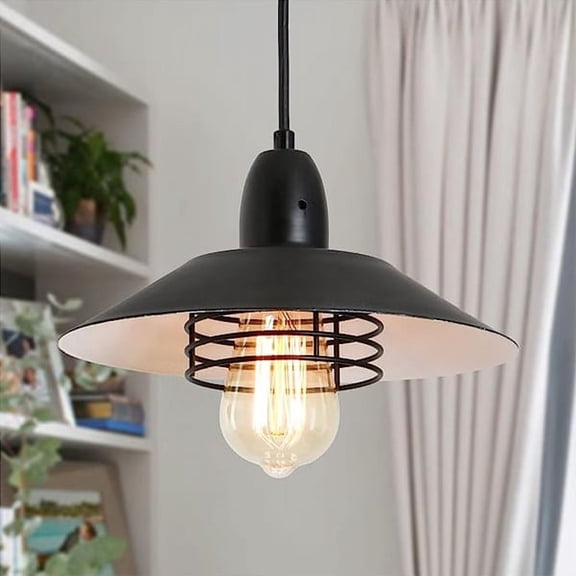 Fithood Farmhouse Vintage Pendant Light Black Fixture Pendant Lights with Spring Frame Adjustable Metal Hanging Lamp for Kitchen Island Dining Room Bedroom Living Room Barn EntrywayE26