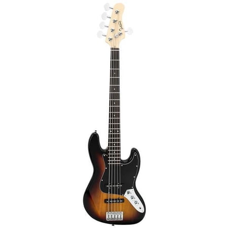 Fithood Gjazz Electric 5 String Bass Guitar Full Size Bag Strap Pick Connector Wrench Tool Sunset Color
