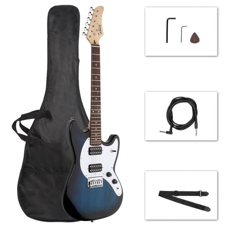 Fithood Glarry Full Size 6 String H-H Pickups GMF Electric Guitar with Bag Strap Connector Wrench Tool Blue